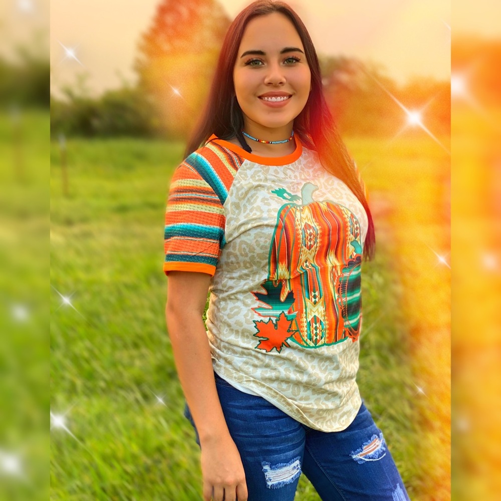 Striped Leopard Aztec Pumpkin Shirt - Picture 4 of 5